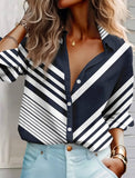 ChicmyLoose Color Block Shirt Collar Casual Blouse