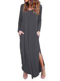 CHICMY-Graduation gift, graduation evening dress Split-Side Solid Color Loose Long Sleeves V-Neck Maxi Dresses