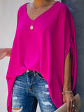 Chicmy-Oversize Batwing Sleeves Solid Color V-Neck T-Shirt