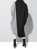 Chicmy-Casual Loose Split-Joint Contrast Color High-Neck Long Sleeves Dress