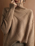 Chicmy-Casual Loose Solid Color Striped High-Neck Long Sleeves Sweater Tops