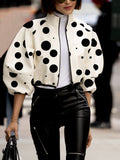 Chicmy-Urban Puff Sleeves Loose Polka Dot Stand Collar Jackets