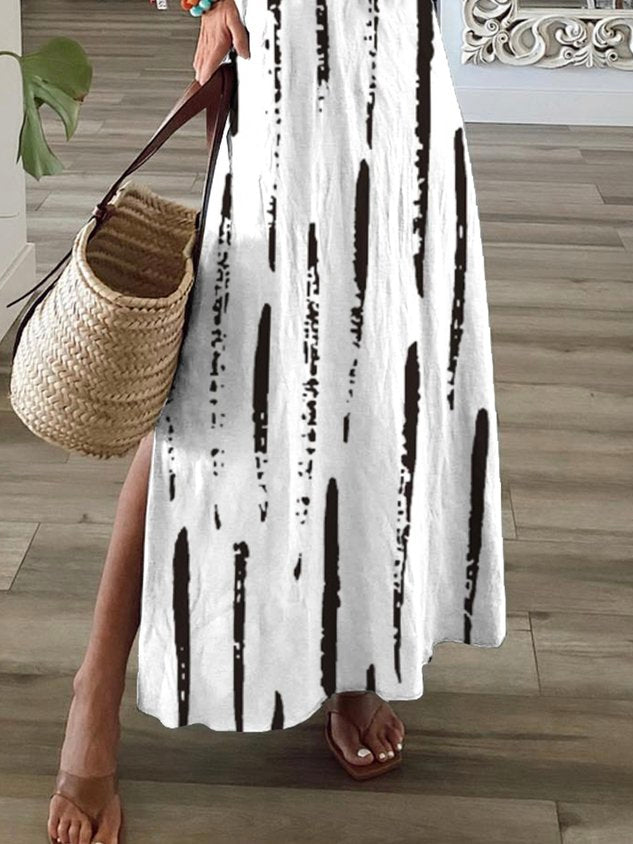 Chicmy Striped Short Sleeve V Neck Casual Dress