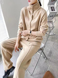 Chicmy-Urban Loose  Solid Color Cardigan Tops & Wide Leg Split-Front Pants Suits