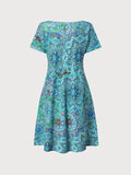 Chicmy Women's A Line Dress Midi Dress Blue Half Sleeve paisley Print Spring Summer V Neck Casual Modern
