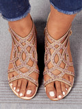 ChicmyCut-Out Rhinestone Glett Dress Sandals with Back Zip Dressy Wedding Sandals