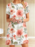 Chicmy- Casual Urban Round Neck Short Sleeve Floral Print Loose Dress