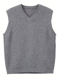 ChicMy-Fall Outfits Plus Size Men's Solid Knit Textured Vest Sweater For Spring/autumn, Oversized Trendy Sleeveless Sweater For Males, Men's Clothing