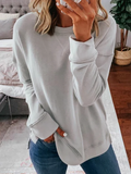ChicmyJFN Long Sleeve Loose Fit Crew Neck Solid Long Sleeve Top