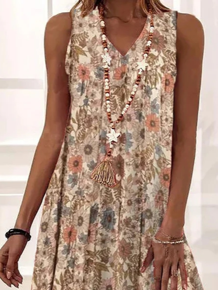 Chicmy Casual Loose Floral V Neck Dress