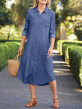 Chicmy- Casual Solid Color Denim Pocket Dress