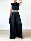 Chicmy-Casual Wide Leg Sleeveless Solid Color High-Neck Jumpsuits