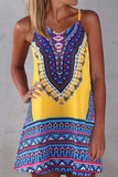 CHICMY-Women's Spring and Summer Outfits, Casual and Fashionable Tribal Print Spaghetti Strap Casual Wear Midi Dress