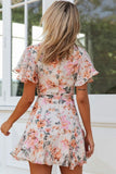 CHICMY-Women's Spring and Summer Outfits, Casual and Fashionable Swingy  Ruffle Sleeve  Floral Printed  Beach  Mini  Wrap  Dress