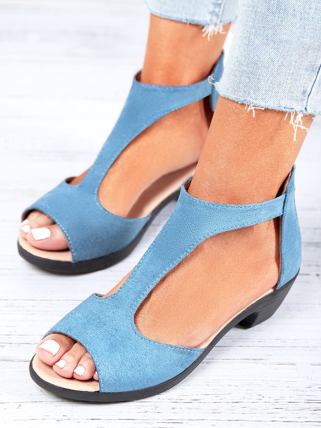 ChicmyCutout Peep Toe Comfy Chunky Heel Sandals with Back Zip