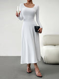 CHICMY-Graduation gift, graduation evening dress Tied Waist Solid Color Skinny Long Sleeves U-Neck Midi Dresses