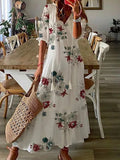 Chicmy- Casual Loose V-Neck Printed Short Sleeve Maxi Dress