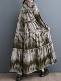 CHICMY-Graduation gift, graduation evening dress Tie-dyed Split-Joint Pleated Loose Long Sleeves Stand Collar Midi Dresses