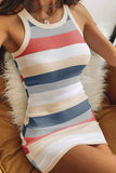 CHICMY-Women's Spring and Summer Outfits, Casual and Fashionable Striped Print Colorblock Contrast Binding Bodycon Dress