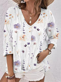 Chicmy-Buttoned Flower Print Long Sleeves Loose V-neck Blouses&shirts Tops