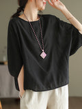 Chicmy-Vintage Loose Round-Neck Batwing Sleeves T-Shirt