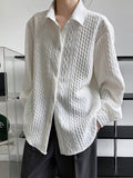 Chicmy-Simple Loose Long Sleeves Buttoned Solid Color Textured Lapel Collar Blouses&Shirts Tops