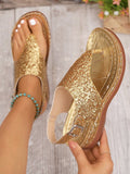ChicmyCasual Glitter Wedge Thong Sandals