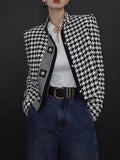 Chicmy-Stylish Long Sleeves Loose Houndstooth Stand Collar Jackets