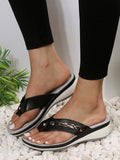 ChicmyMetal Rhinestone Slope Heel Flip-Flops