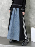 CHICMY-Graduation gift, graduation evening dress Striped Split-Joint Drawstring Contrast Color Loose A-Line Skirts Bottoms