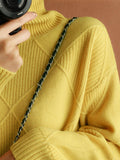 Chicmy-Casual Loose Solid Color Striped High-Neck Long Sleeves Sweater Tops