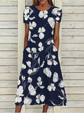 Chicmy JFN Round Neck Floral Casual Midi Dress
