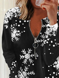 ChicmyWomens Casual V Neck Pullover Snowflake Print Long Sleeve Zip Sweatshirt