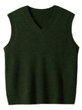 ChicMy-Fall Outfits Plus Size Men's Solid Knit Textured Vest Sweater For Spring/autumn, Oversized Trendy Sleeveless Sweater For Males, Men's Clothing