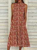 Chicmy Ditsy Floral JFN Boatneck  Sleeveless Casual Midi Dresses