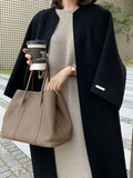 Chicmy-Solid Color Long Sleeves Loose Collarless Woolen Coat