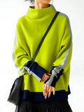 Chicmy-Contrast Color Split-Joint Long Sleeves High Neck Sweatshirt Tops