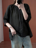 Chicmy-Simple Casual Solid Buttoned Pleated Blouse