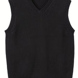 ChicMy-Fall Outfits Plus Size Men's Solid Knit Textured Vest Sweater For Spring/autumn, Oversized Trendy Sleeveless Sweater For Males, Men's Clothing