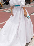 Chicmy-Long Sleeves Loose Belted Pleated Solid Color Lapel Maxi Dresses