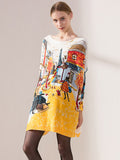 Chicmy-Original Loose Cartoon Printed Round-Neck Long Sleeves Sweater Dress