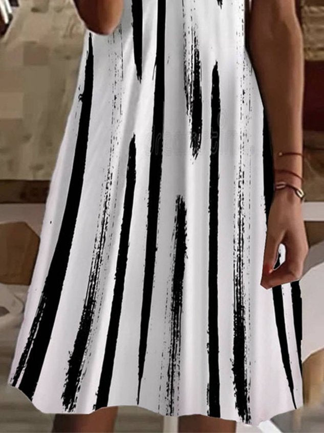 Chicmy Striped V Neck Casual Short Sleeve Dress