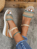 ChicmyVacation Embroidered Woven Linen Espadrille Wedge Sandals
