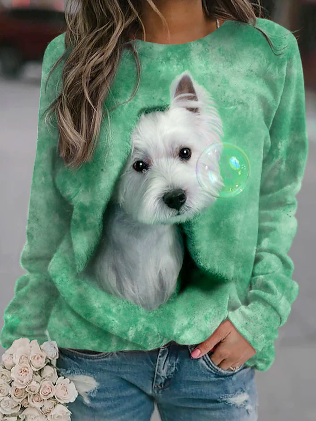 ChicmyCrew Neck Casual Loose Dog Sweatshirt