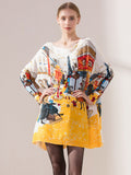 Chicmy-Original Loose Cartoon Printed Round-Neck Long Sleeves Sweater Dress