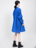 Chicmy-Blue Loose Pleated Cropped Blouse Dress