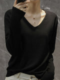 Chicmy-Simple Solid Color V-Neck Long Sleeve Knitwear Tops