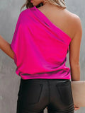 Chicmy-Urban Loose One-Shoulder Fuchsia Shirt Top