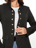 ChicmyBlack Long Sleeve Shift Buttoned Solid Jacket