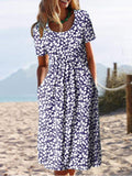 Chicmy- JFN Round Neck Pockets Floral Casual Midi Prom Dress